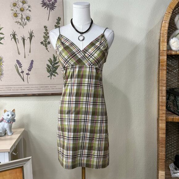Vintage 90s Y2k Green Purple Plaid Babydoll Mini Dress Retro Mod Whimsy Twee XS - Picture 2 of 7